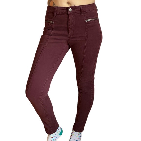 American Eagle Hi-Rise Jegging Women's Size 6 Maroon Moto Ankle Zip Red Stretch - Picture 12 of 16